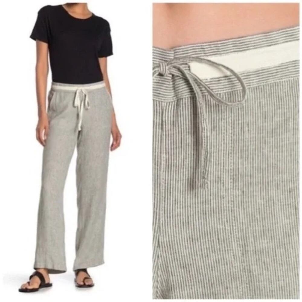 Caslon XL Yarn Dye Linen Blend Pant Vertical Striped Front Tie Flowy Straight